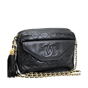 Chanel Matelasse Chain Shoulder Bag Fringe Black Leather